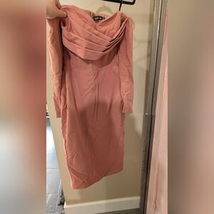 Coral Pink Fitted Off The Shoulder Dress